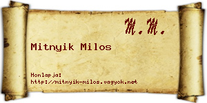 Mitnyik Milos névjegykártya